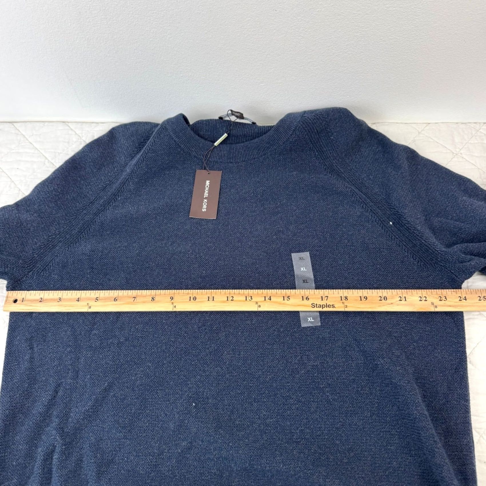 Michael Kors Michael Kors Mens Midnight Blue Textured Mouline Crewneck Sweater XL Size US XL / EU 56 / 4 - 6 Thumbnail