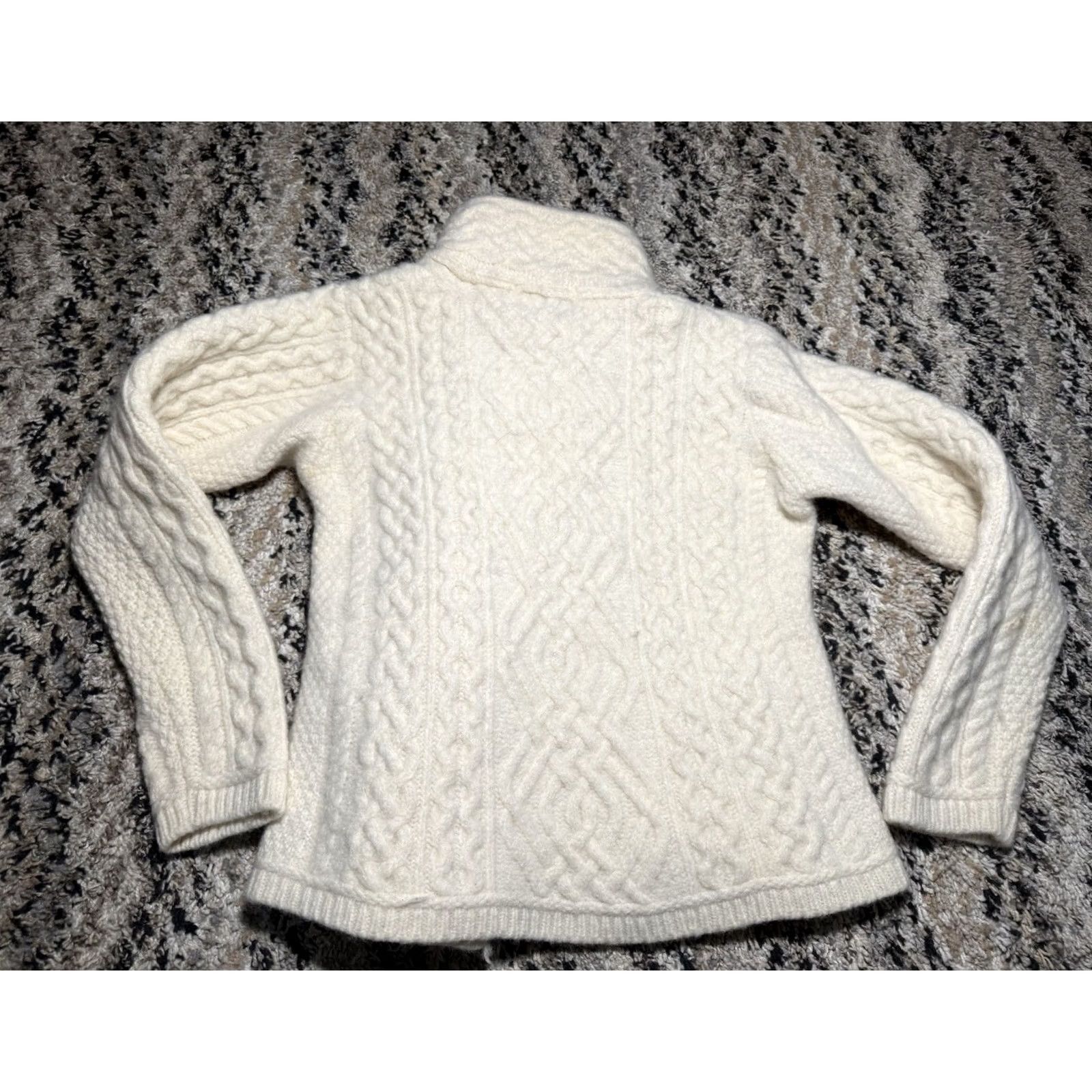 Vintage Aran Crafts Sweater Women Zip Merino Wool Asymmetrical Cable Knit Fisherman S Ivory Size S / US 4 / IT 40 - 7 Thumbnail