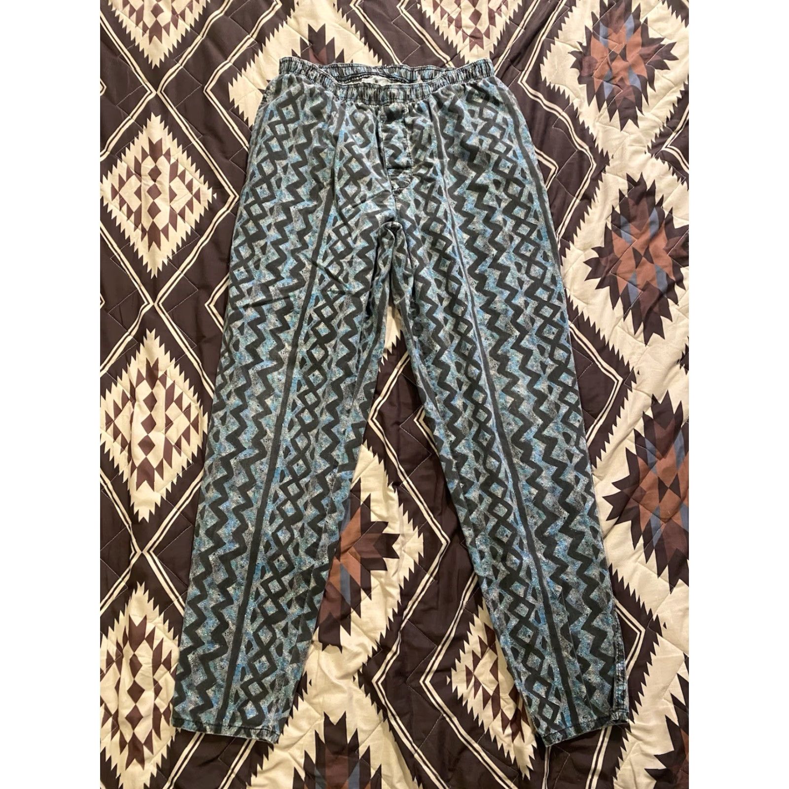 Vintage VINTAGE Sostanza Men Pants Geometric Print Jogger 80s Hip Hop Beach Gym Activewear Blue 100% Cotton L Regular Inseam 32 Elastic Waist Pockets Size US 33 - 2 Thumbnail