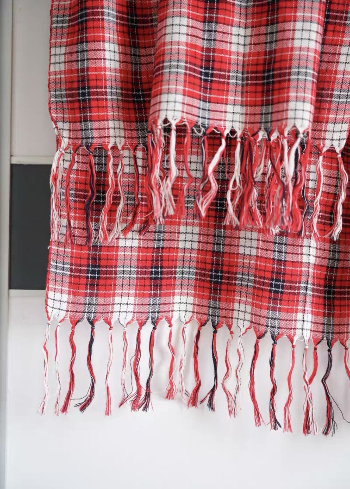 Yohji Yamamoto Yohji Yamamoto 13ss Red Plaid Fringe Scarf K4 Size ONE SIZE - 2 Thumbnail
