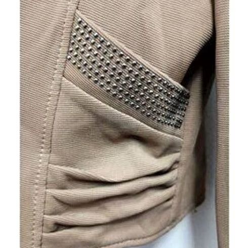 Vintage VINTAGE G2S Blazer Womens Small Tan Cropped Puff Sleeve Studded Open Jacket Size S / US 4 / IT 40 - 3 Thumbnail