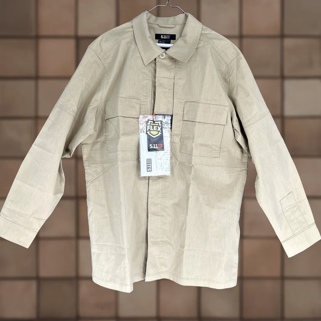 Vintage 5.11 Tactical Flex-Tac® TDU® Rapid Long Sleeve Shirt Mens Large Beige Solid Crew/ mandarin? Size US L / EU 52-54 / 3 - 1 Thumbnail