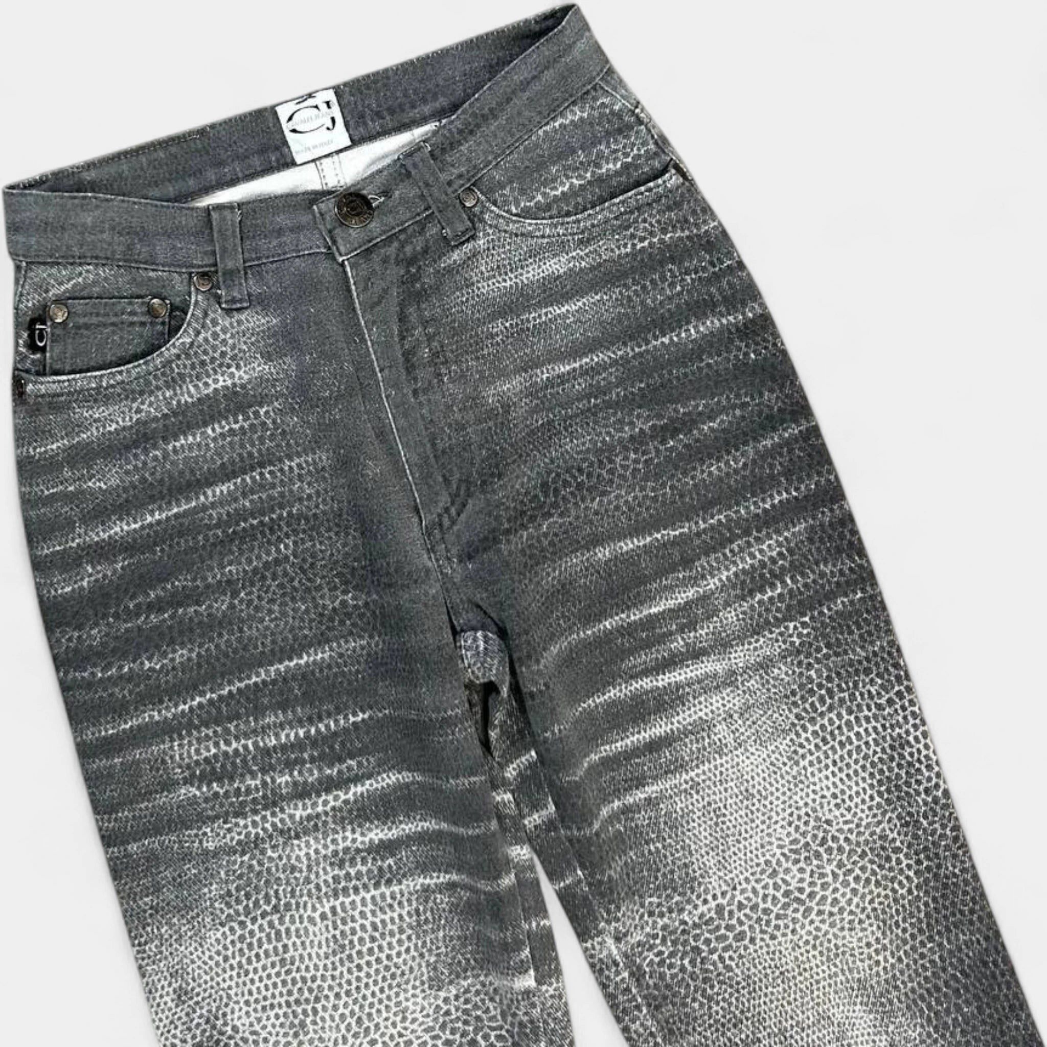 Roberto Cavalli Cavalli Vintage Grey Distressed Snake Effect Jeans Size 27" / US 4 / IT 40 - 2 Thumbnail