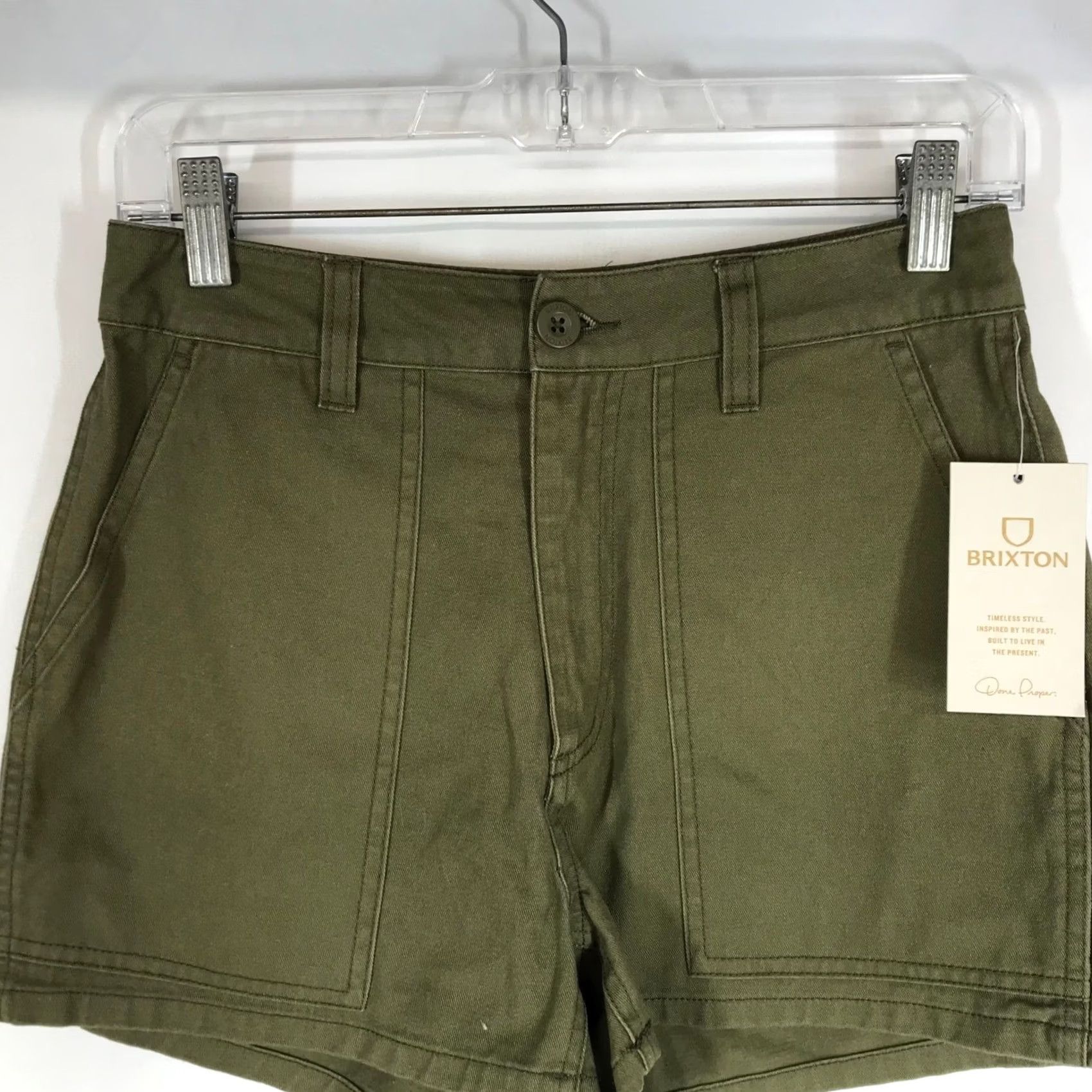 Brixton Brixton Womens Olive Green Utility Carpenter Shorts High Waisted Size 25 NWT Size 42" / US 20 - 2 Thumbnail