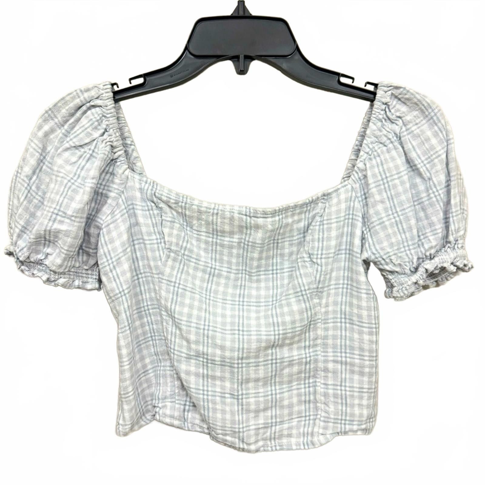 Abercrombie & Fitch Abercrombie & Fitch Blue Plaid Puff Sleeve Crop Top- Size S Size S / US 4 / IT 40 - 2 Thumbnail