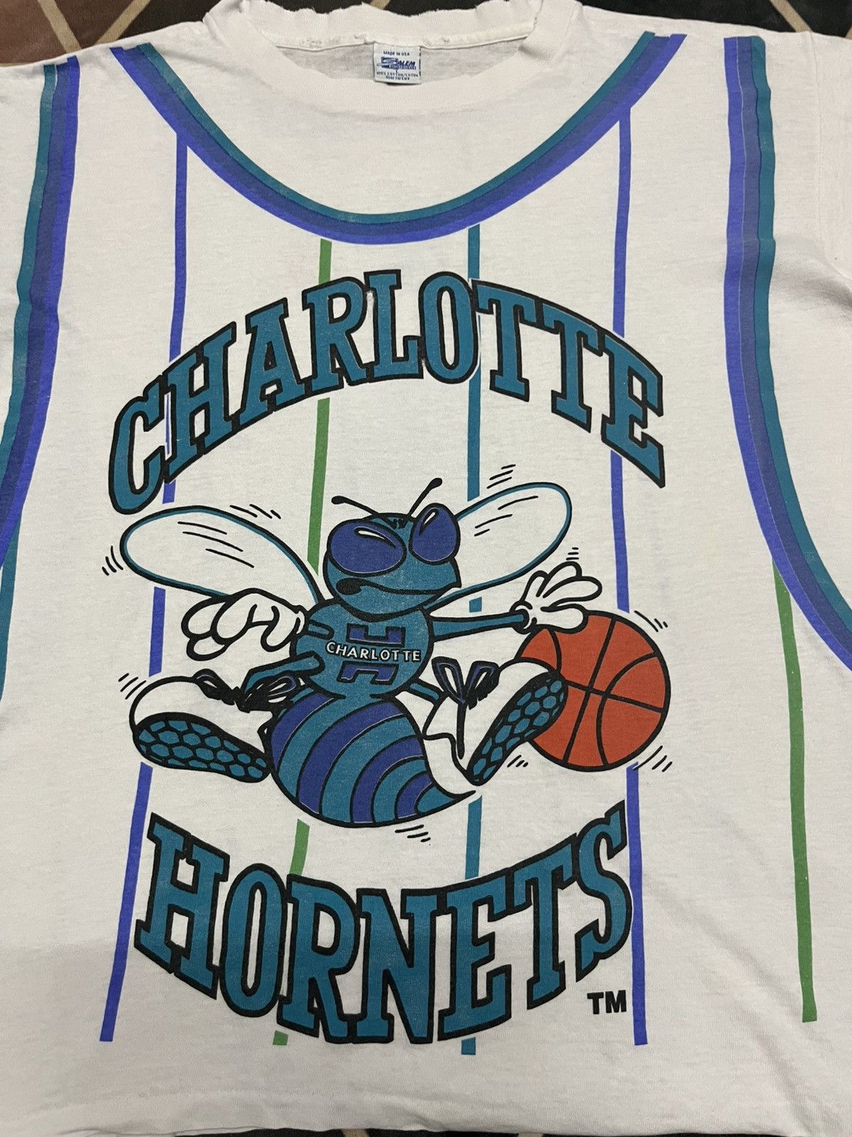Rap Tees 💥True Vintage Trashed Distressed Charlotte Hornets NBA Tee Size US L / EU 52-54 / 3 - 5 Thumbnail