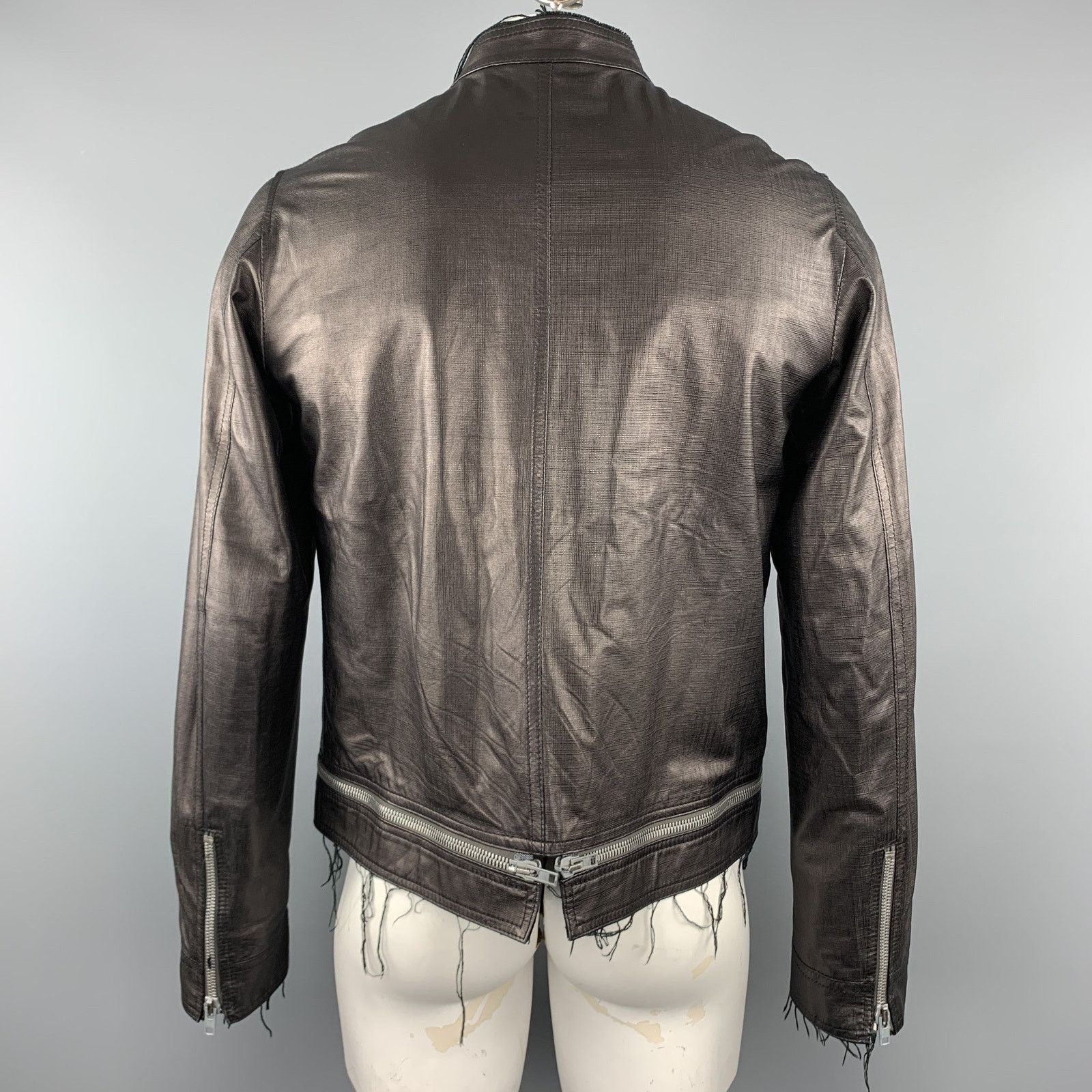 Other Black Leather Full Zip High Collar Zip Pockets Raw Hem Size US L / EU 52-54 / 3 - 5 Thumbnail