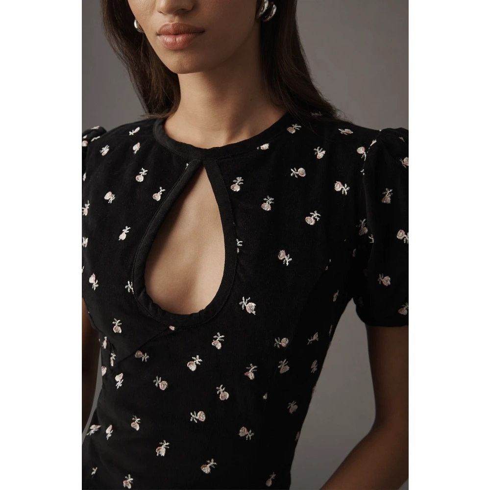 Anthropologie NWT Maeve Puff-Sleeve Keyhole Embroidered Mini Dress $178 Size M / US 6-8 / IT 42-44 - 3 Thumbnail