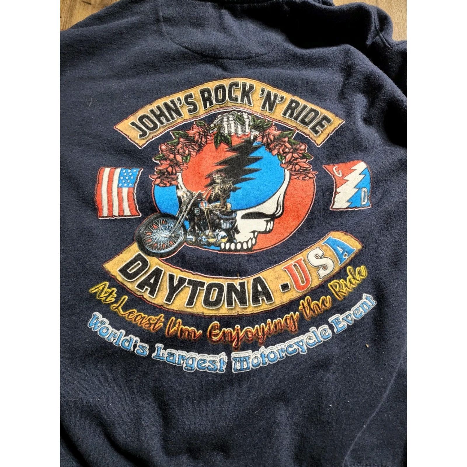 Vintage VINTAGE Vance Hoodie Men’s L Full Zip Blue Graphic Print Skull Roses Riding Daytona Bike Week Size US L / EU 52-54 / 3 - 2 Thumbnail