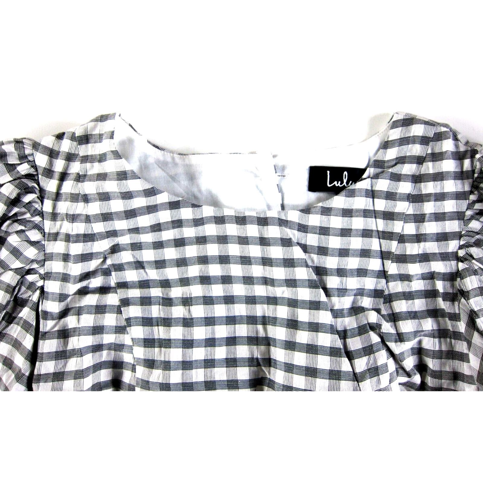 Lulus Lulu's Black White Plaid Short Puff Sleeve Sheath Dress Women Medium Size 32" / US 10 / IT 46 - 5 Thumbnail