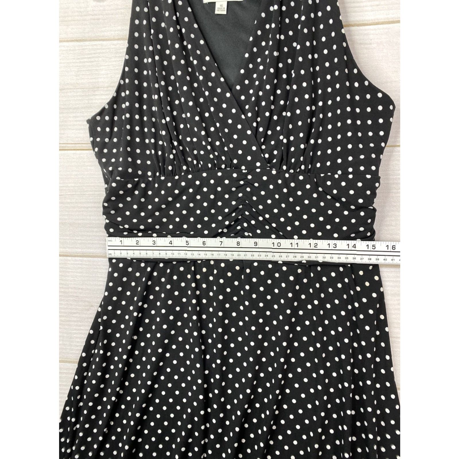 Vintage Ronni Nicole Dress Womens 16 Black Polka Dot V Neck Flowy Stretch Midi Ladies Sö Size XXL / US 16-18 / IT 52-54 - 6 Thumbnail