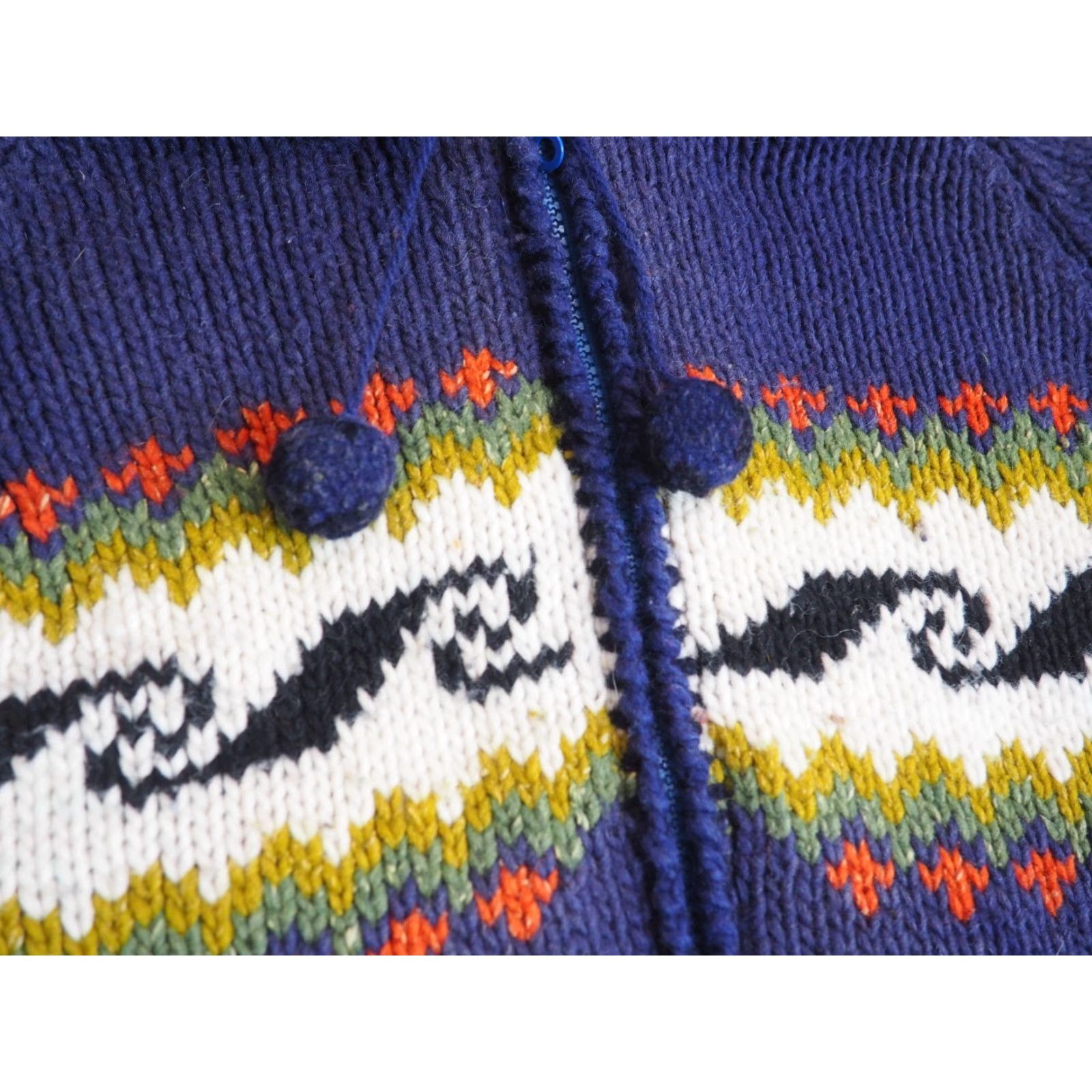 Vintage VTG Navy Blue Wave Hooded Full Zip Wool Fleece Lined Cowichan Sweater Womens M Size M / US 6-8 / IT 42-44 - 4 Thumbnail