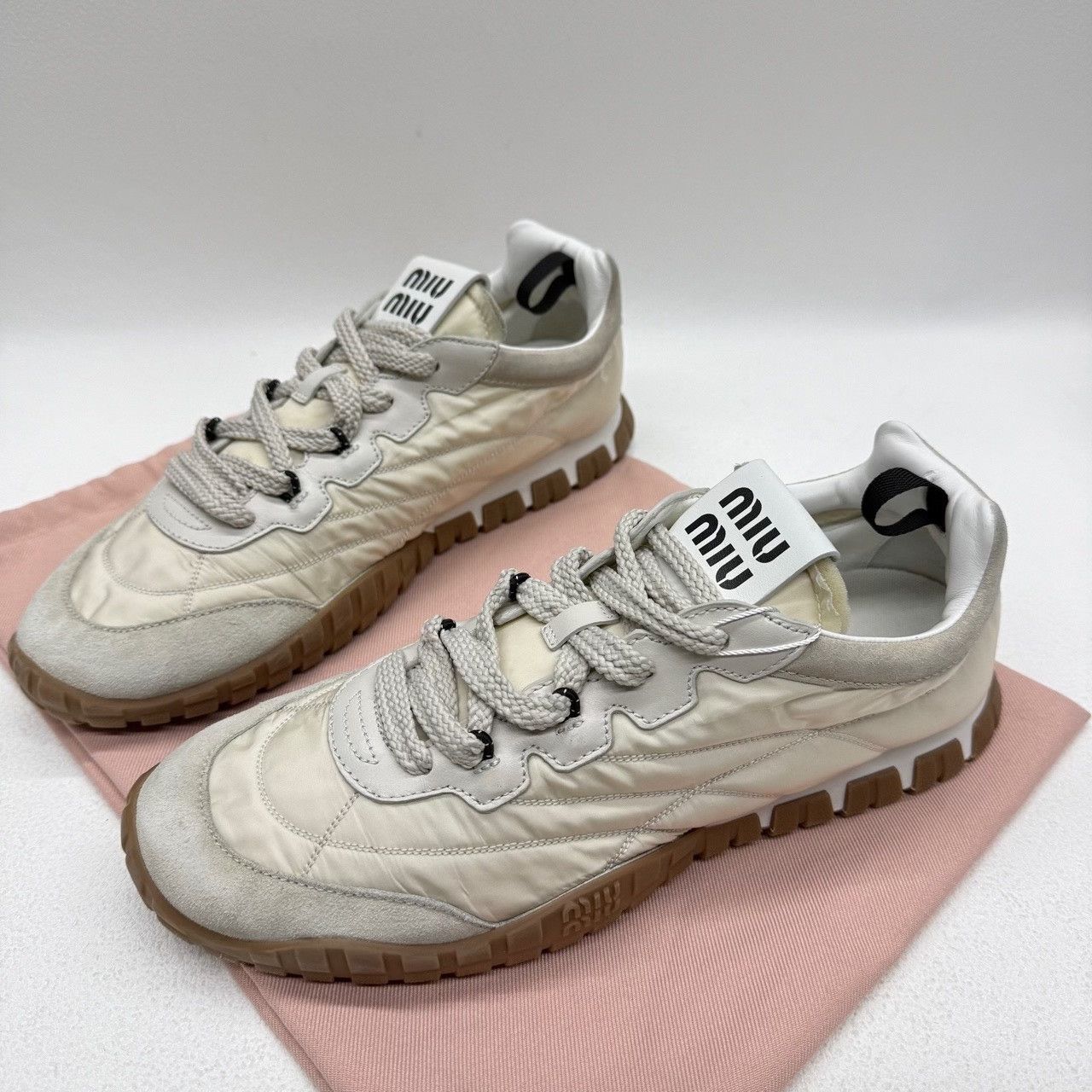 Miu Miu Miu Miu Beige Lowtop Sneakers us_10 Women Size US 10 / IT 40 - 1 Thumbnail