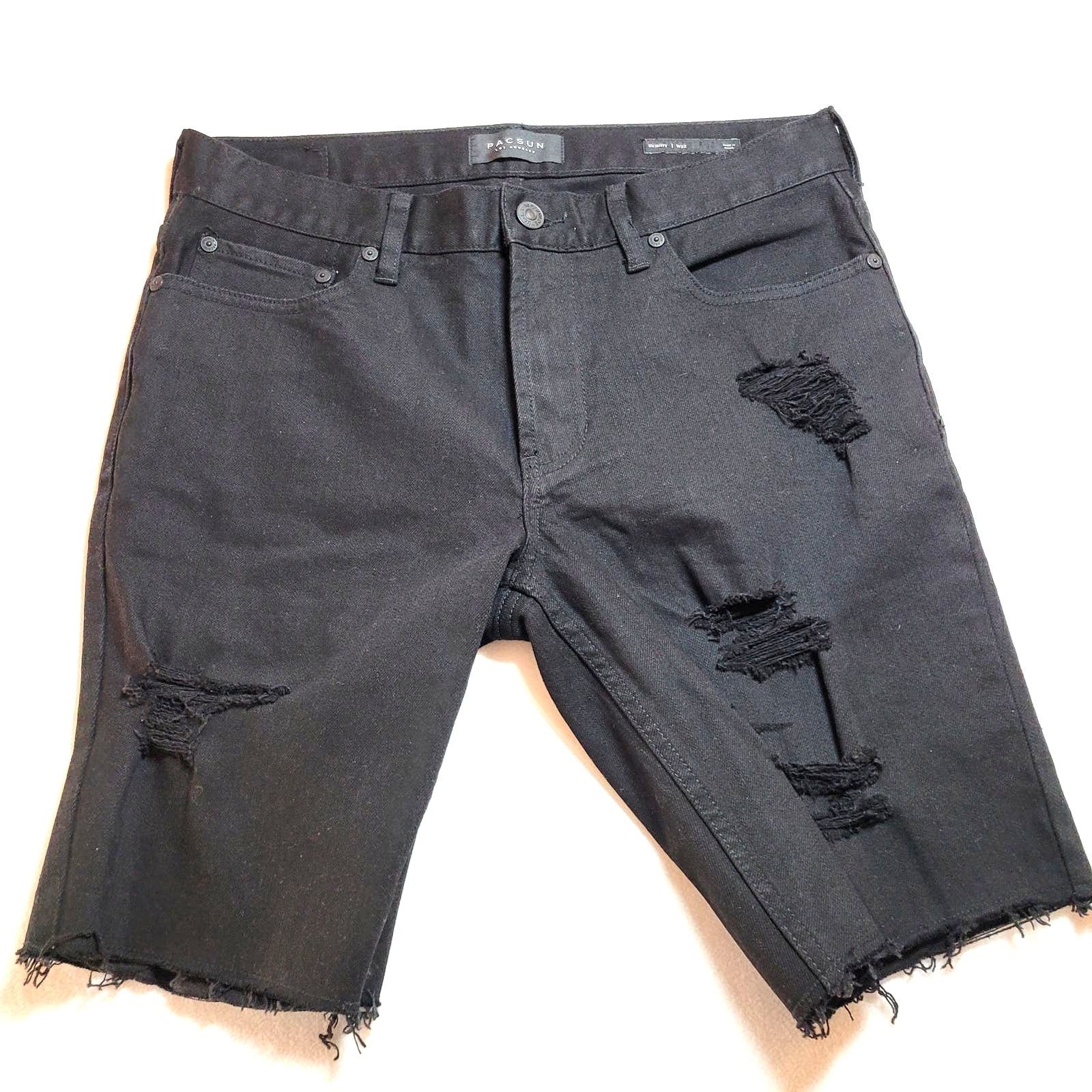 Pacsun PACSUN Men's Black Denim Shorts W32 Distressed Holes Frayed Size US 32 / EU 48 - 1 Thumbnail