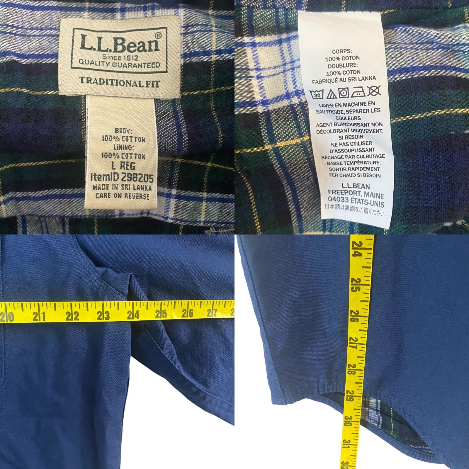 Vintage L.L. Bean Button-Up Work Shirt Shacket Mens Large Blue Plaid Lined Heavyweight Cotton Flannel Shirt Jacket Size US L / EU 52-54 / 3 - 8 Thumbnail