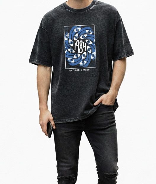 Other Y2K Street Goth Creepy Blue Eyeballs Print Washed T-Shirt Size US XXL / EU 58 / 5 - 2 Thumbnail