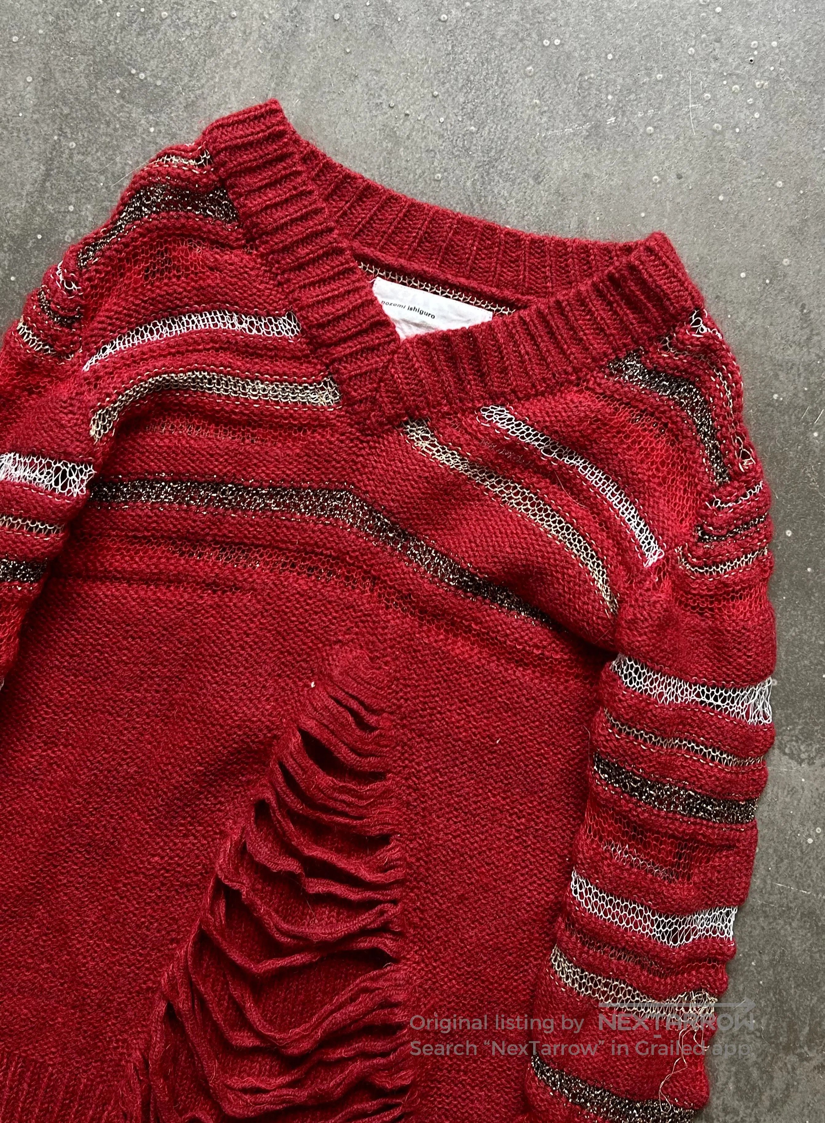 Nozomi Ishiguro red knit distressed long sleeve sweater. Size US M / EU 48-50 / 2 - 4 Thumbnail