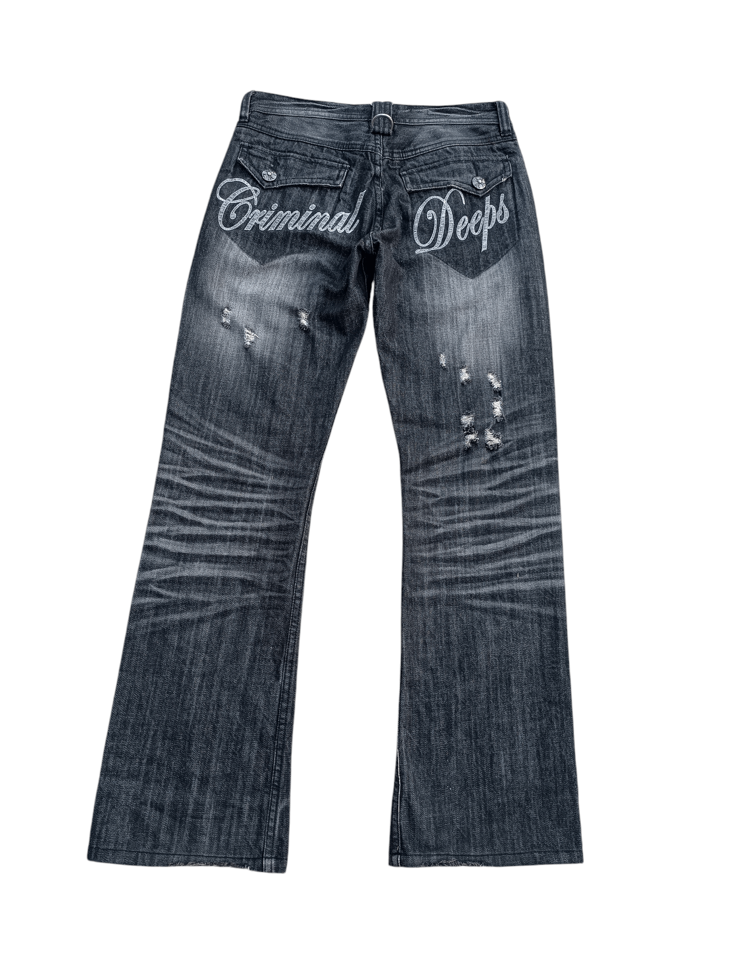 Japanese Brand RARE💥JAPANESE BRAND DENIM FLARE DISTRESED EMBROIDERY JEANS Size US 29 - 15 Thumbnail