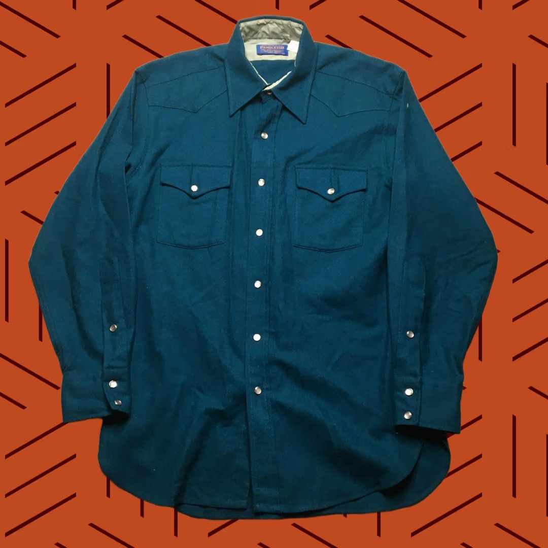 Pendleton VINTAGE Pendleton Shirt Mens M Blue Wool Western Wear Snap Front Made USA Size US M / EU 48-50 / 2 - 1 Thumbnail