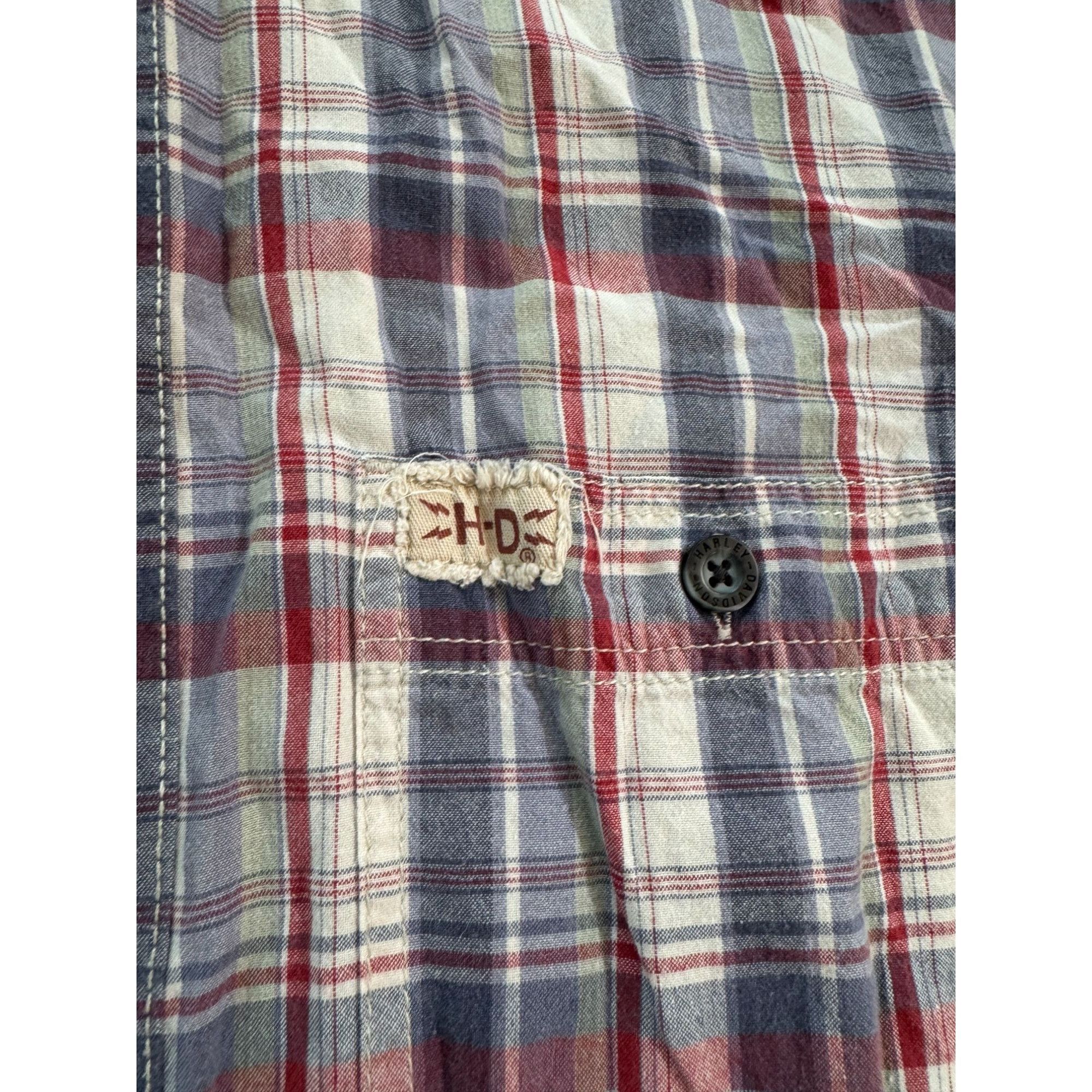 Harley Davidson Harley-Davidson Red/White/Blue Plaid S Sleeve Button-Up Shir Size US L / EU 52-54 / 3 - 5 Thumbnail
