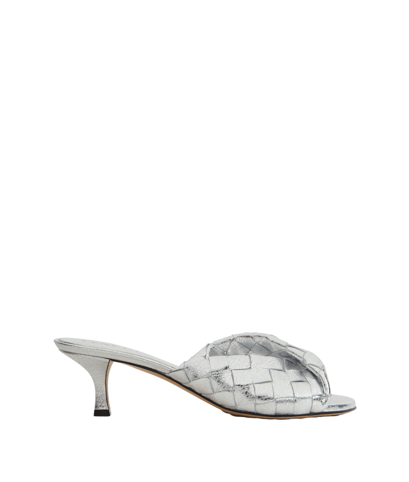 BOTTEGA VENETA Blink Silver Leather 50mm Mules New