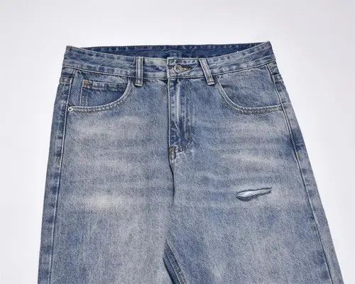 VIBE Men's straight American loose casual washed raw edge jeans Size US 32 / EU 48 - 4 Thumbnail