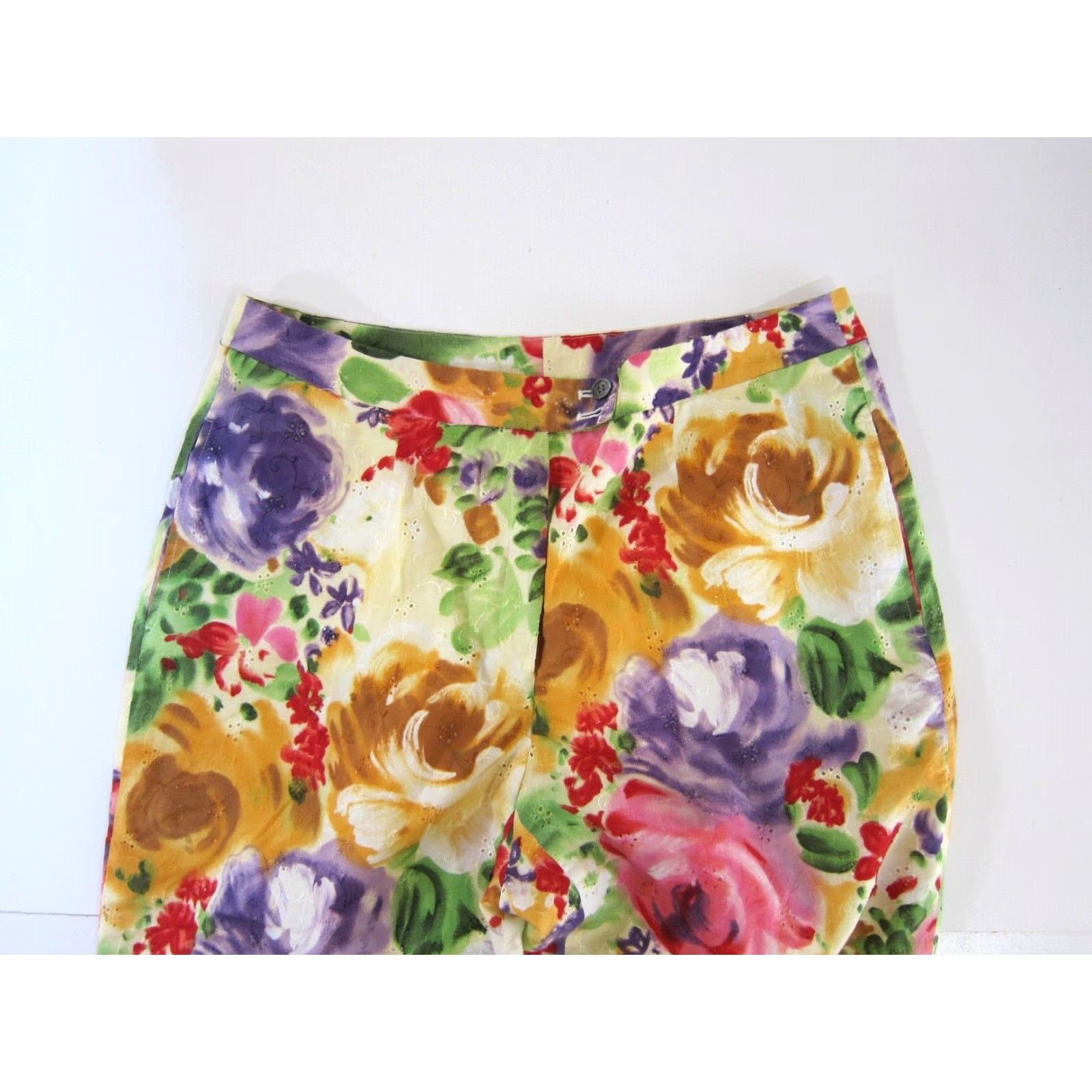 Liz Claiborne VINTAGE Liz Claiborne Collection 100% Cotton Pink Green Floral Wide Leg Pant 16 Size 38" / US 16 / IT 52 - 3 Thumbnail