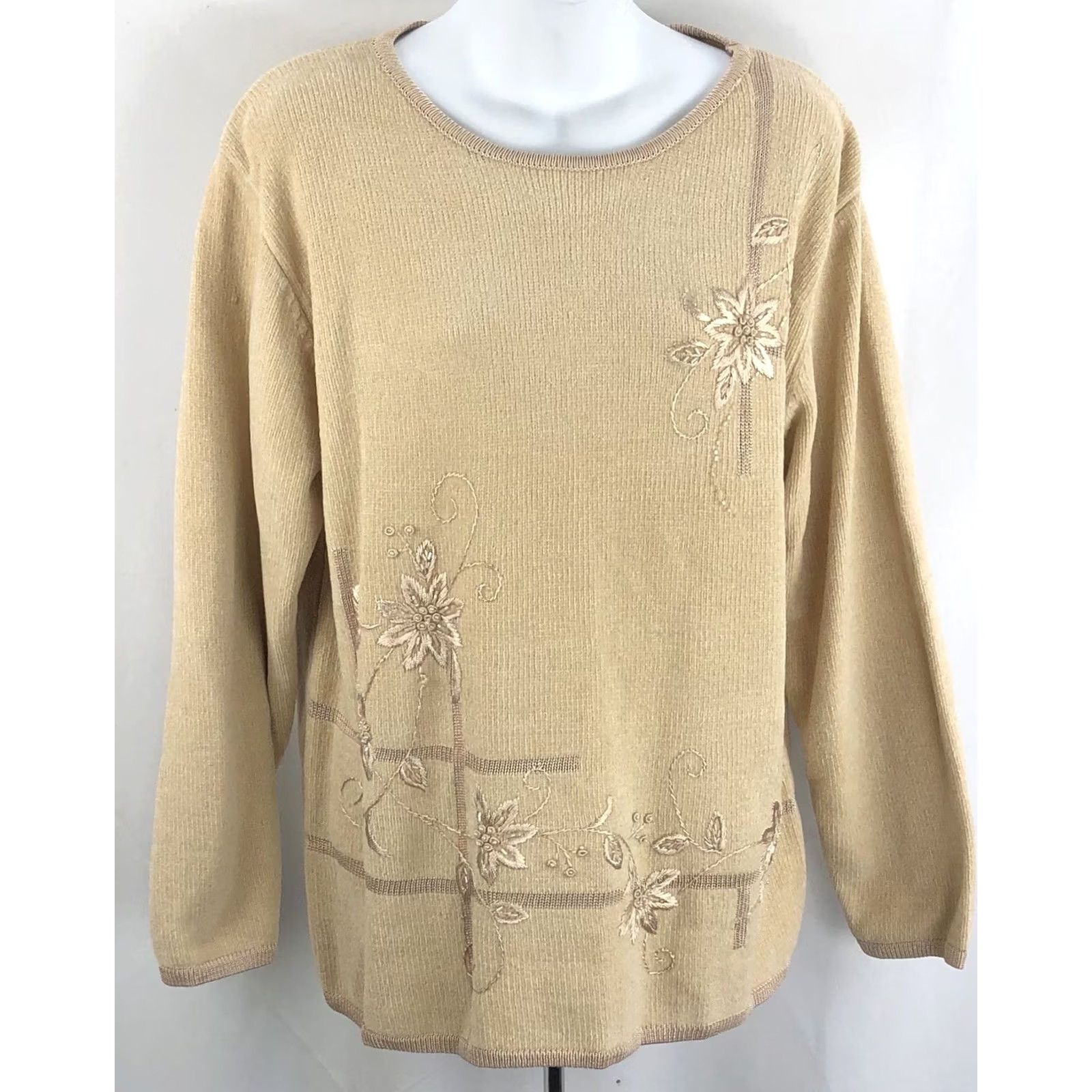 Vintage VINTAGE Jenny Chenille Knit Sweater Raglan Long Sleeve Beaded Embroidered Beige 90s Cottage Womens L Size L / US 10 / IT 46 - 5 Thumbnail