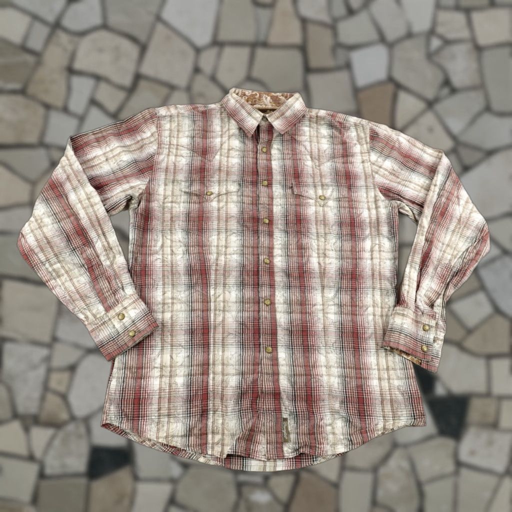 Wrangler VINTAGE Wrangler Shirt Mens Medium Red Beige Plaid Paisley Retro Western Pearl Snap Size US M / EU 48-50 / 2 - 1 Thumbnail