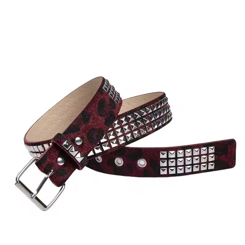 Japanese Brand Y2k grunge skate cheetah leopard print studded belt Size 34 - 2 Thumbnail