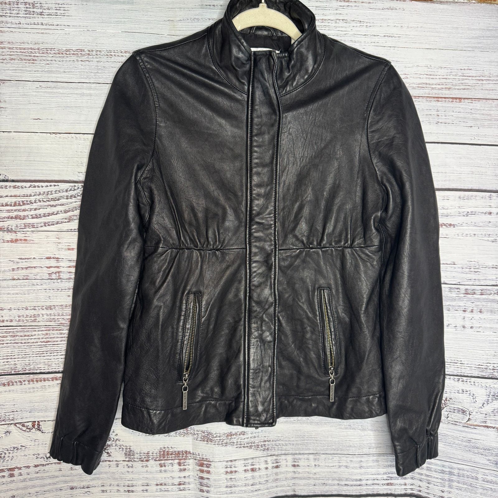 Vince Vince Black Leather Jacket Small Zip Front Moto Lambskin Size S / US 4 / IT 40 - 1 Thumbnail