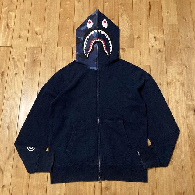 Bape BAPE Blue camo x navy shark full zip hoodie a bathing ape Size US L / EU 52-54 / 3 - 2 Thumbnail