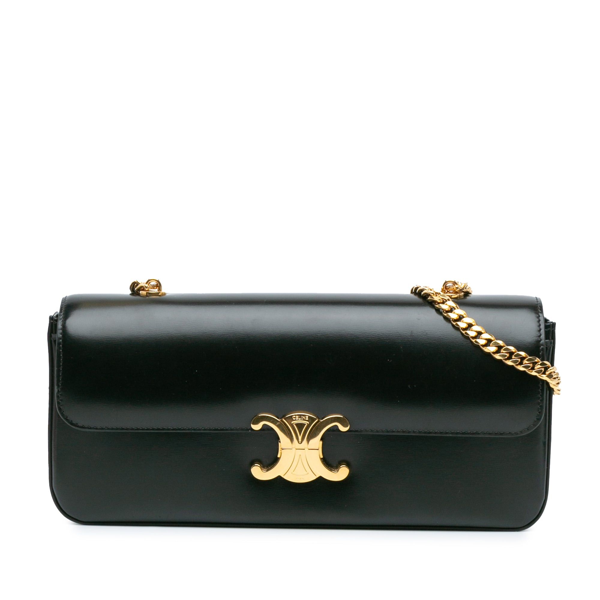 Celine Celine Triomphe Calfskin Leather Chain Shoulder Bag Black Size ONE SIZE - 1 Thumbnail
