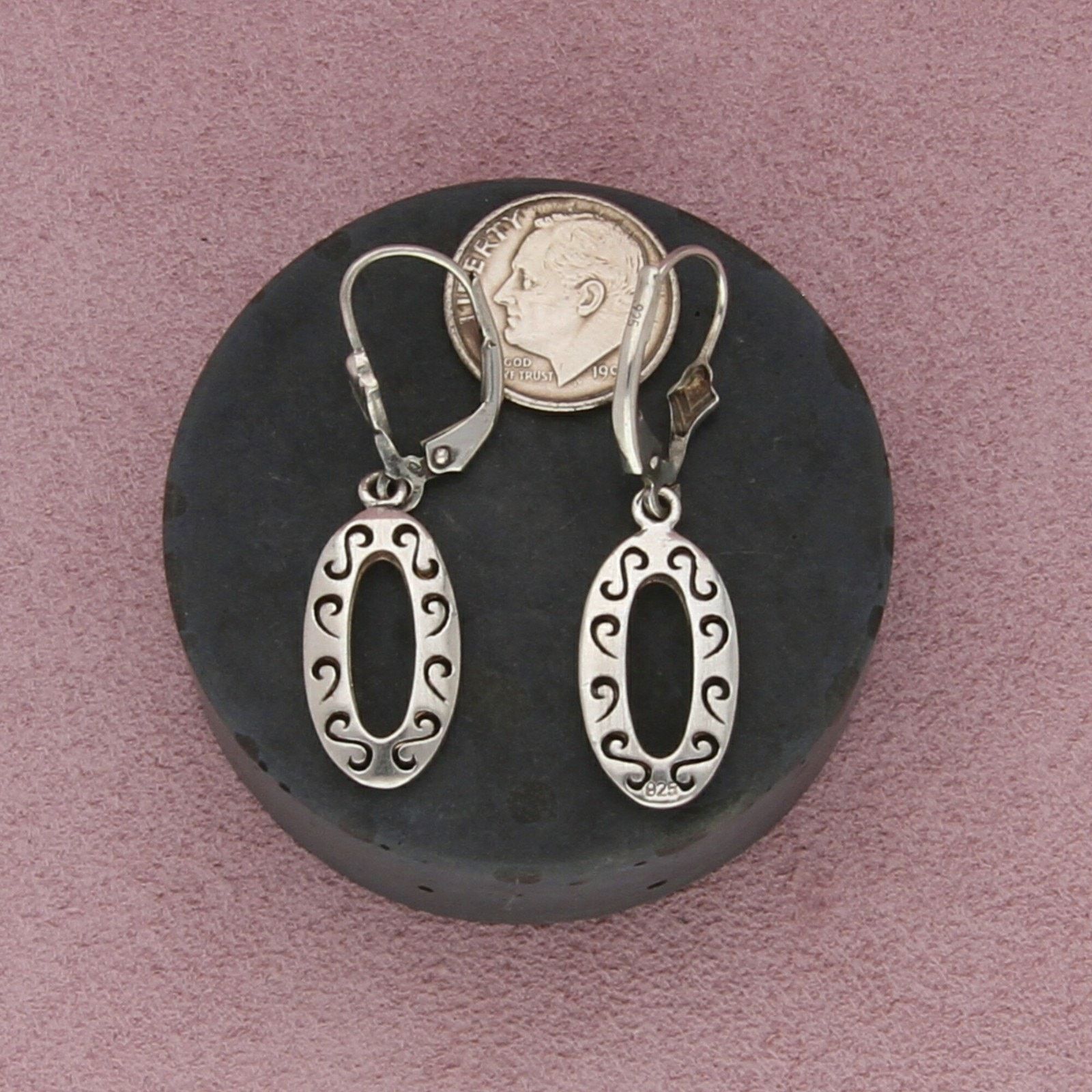 Sterling Silver sterling silver scrolled oval dangle leverback earrings Size ONE SIZE - 2 Thumbnail