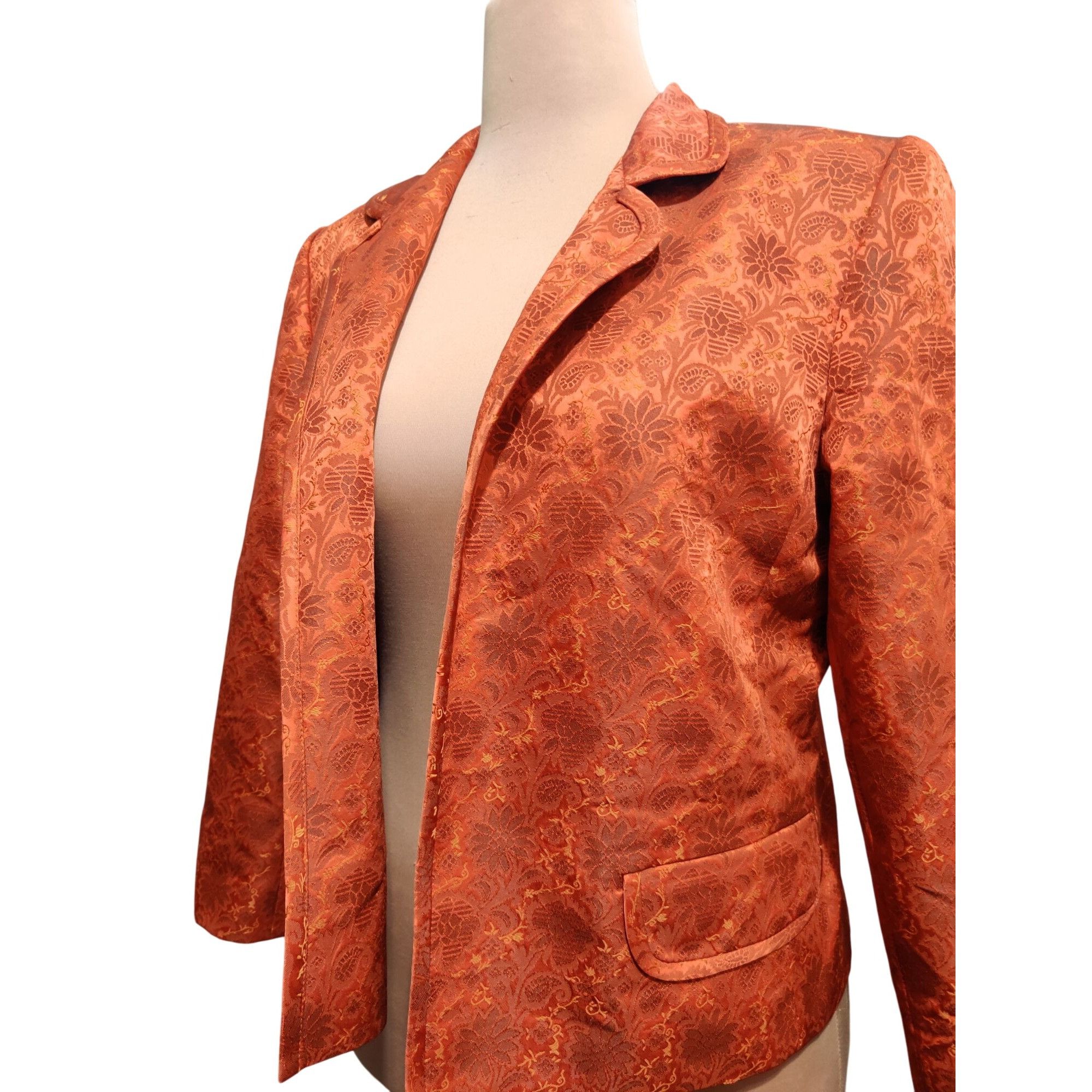 Vintage Ellen Tracy 12 Womens Blazer Orange Brocade Floral Jacquard Size XL / US 12-14 / IT 48-50 - 4 Thumbnail