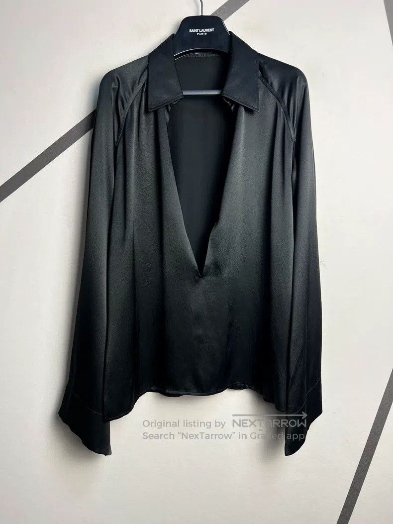 Saint Laurent Paris Saint Laurent Paris Black Deep V-neck Silk Shirt Size XS / US 0-2 / IT 36-38 - 1 Thumbnail