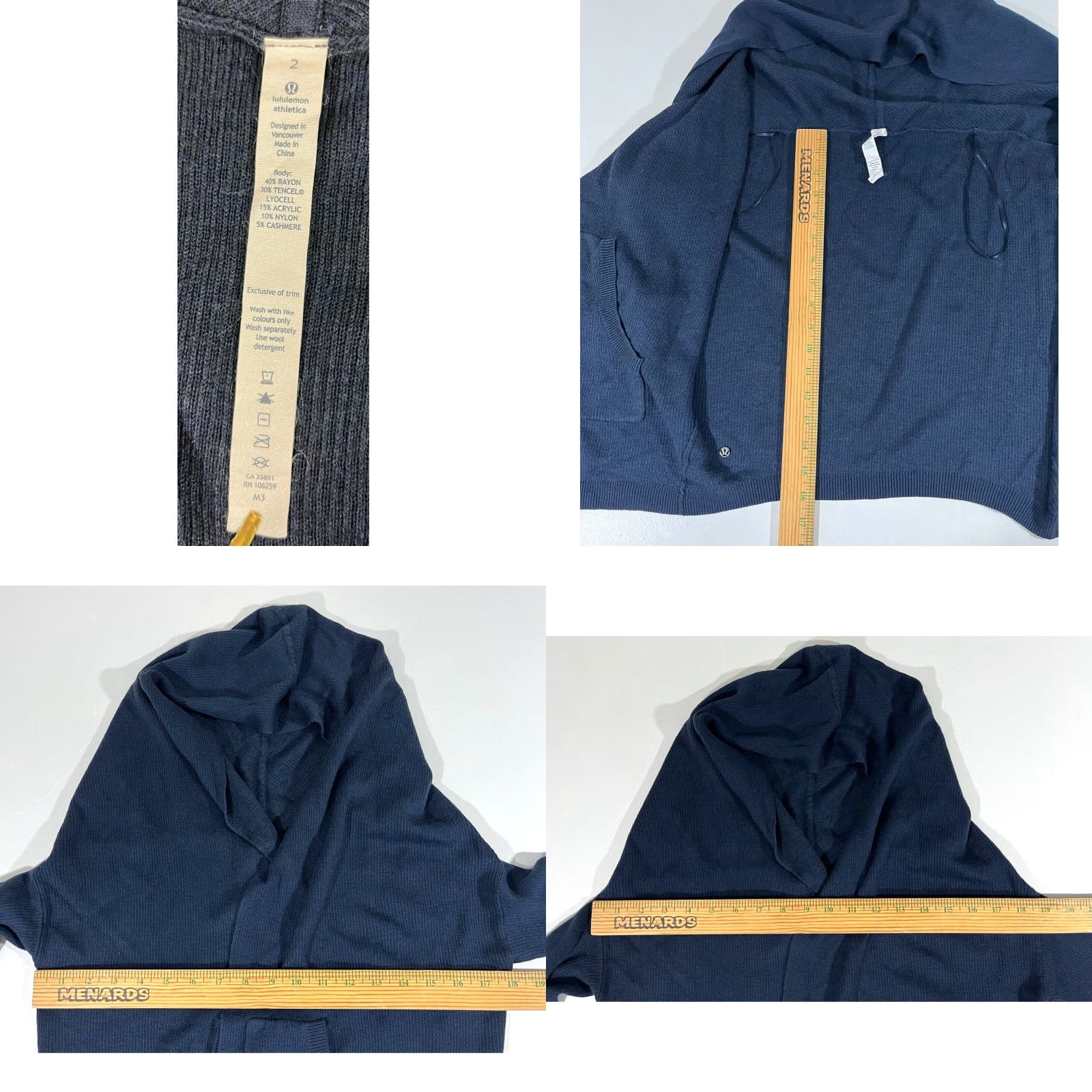 Lululemon VINTAGE Women's Lululemon Knit Wrap Open Front Cardigan Hooded Sweater Navy Sz 2 Size XS / US 0-2 / IT 36-38 - 9 Thumbnail