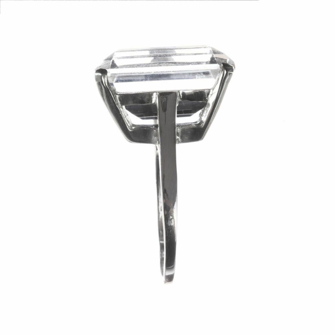 Designer Massive Sterling Emerald Cut Rock Crystal Cocktail Ring Size ONE SIZE - 4 Thumbnail