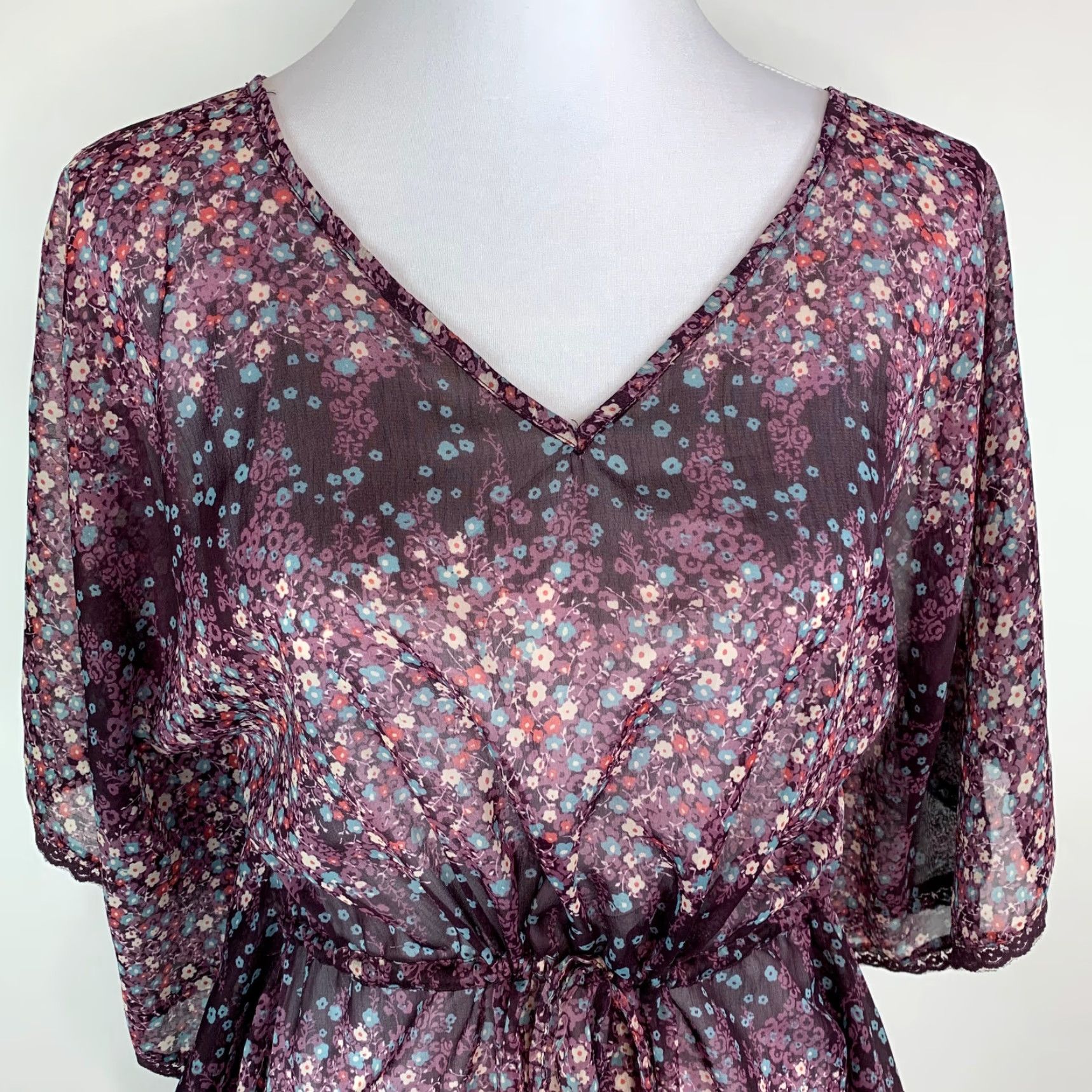 Decree Decree Blouse Shirt Tunic Womens M Floral Sheer Butterfly Sleeves Multicolor Dolman Sleeve Casual Knit Polyester Top Size M / US 6-8 / IT 42-44 - 3 Thumbnail