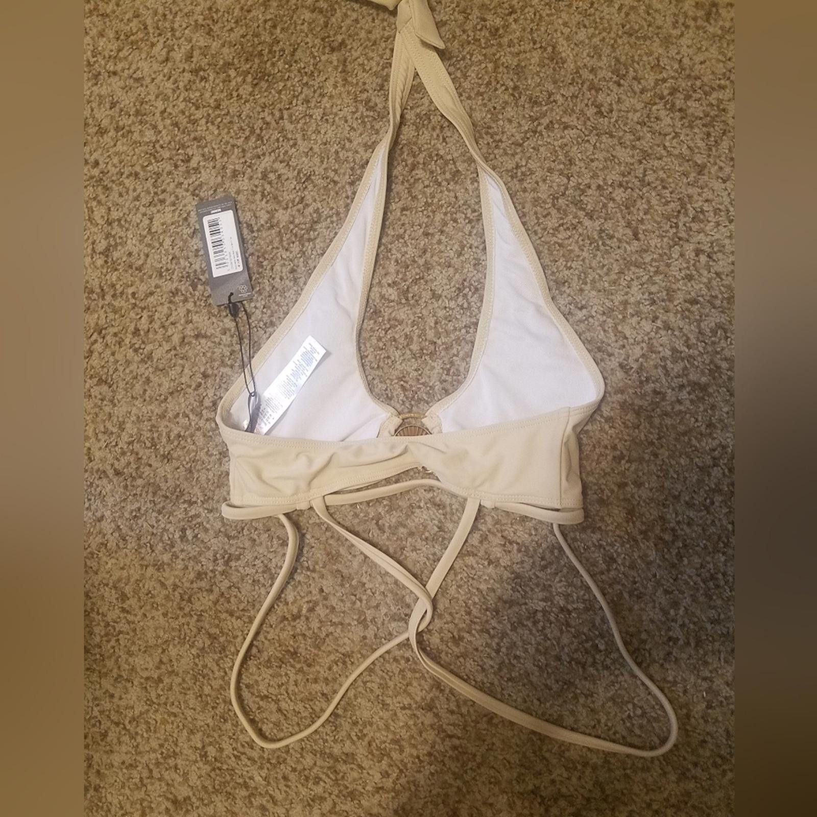 Designer NWT PrettyLittleThing Stone Halter Bikini Top Size 2 Size ONE SIZE - 2 Thumbnail