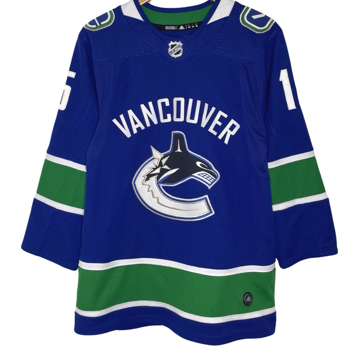 image of Adidas 2017 Derek Dorsett Vancouver Canucks Hockey Jersey in Blue, Men's (Size Small)