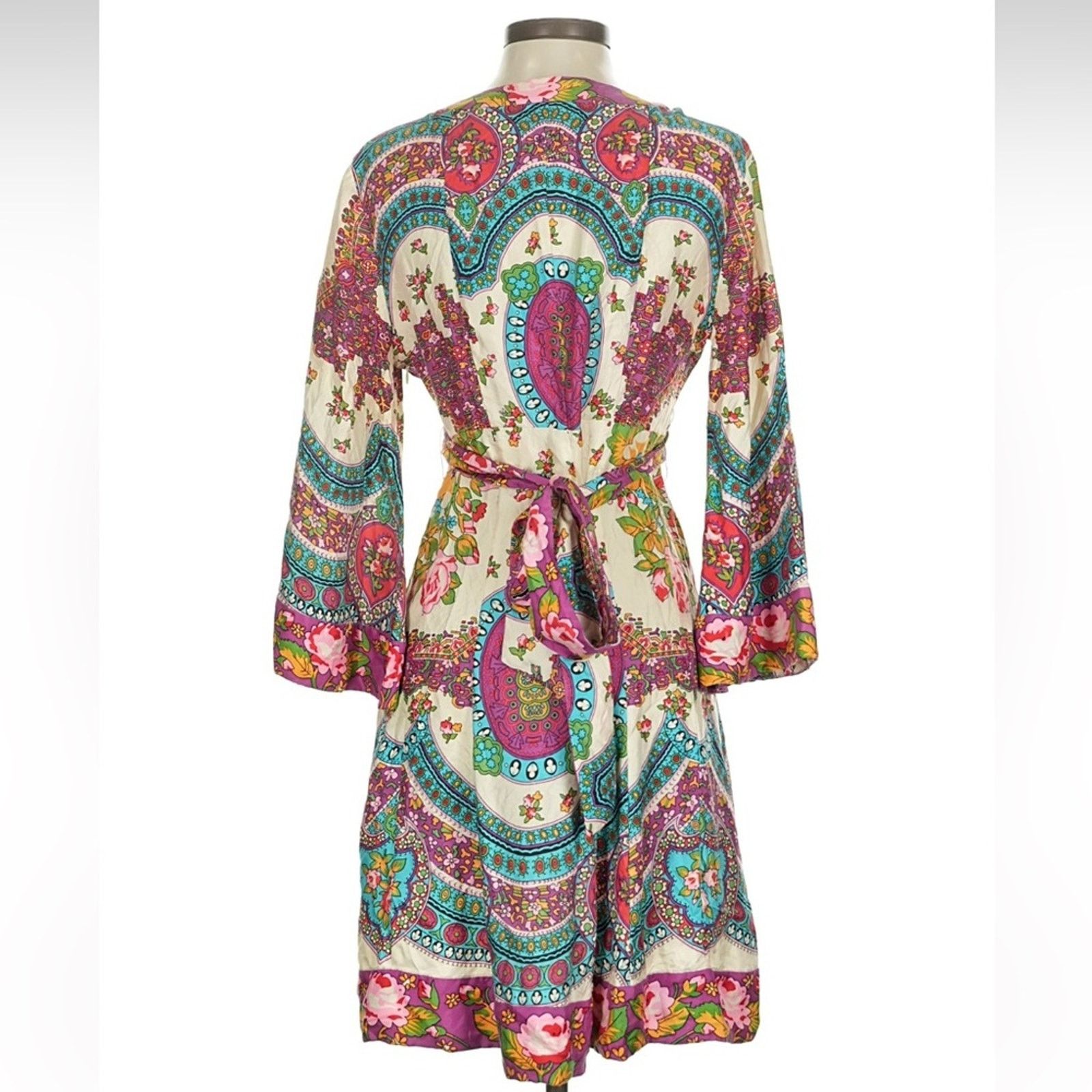 & Other Stories Aqua 100% Silk V-Neck Dress Size S / US 4 / IT 40 - 2 Thumbnail