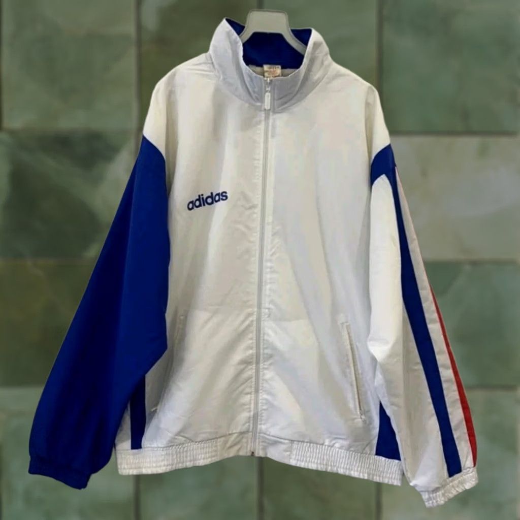 Adidas VINTAGE Adidas France Track Jacket L Adult Blue White Red Full Zip Windbreaker 80s 90s Size US L / EU 52-54 / 3 - 1 Thumbnail