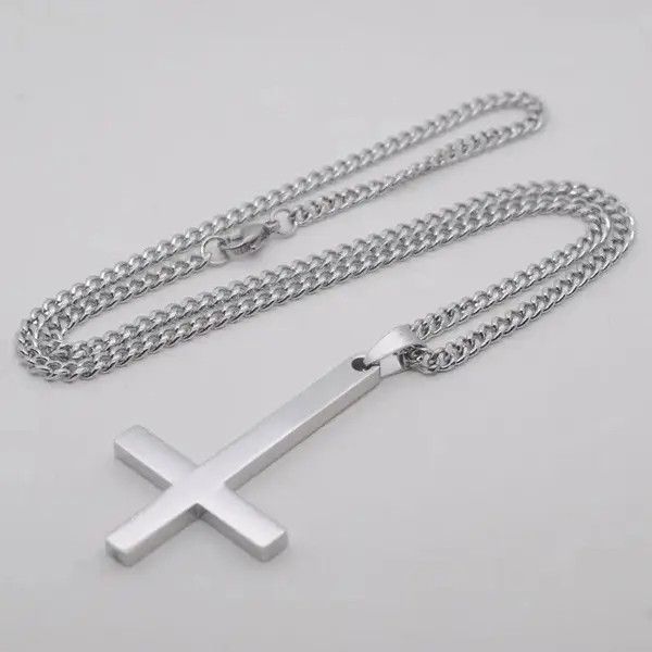 VIBE Upside Down Cross Inverted Necklace Chain punk goth Size ONE SIZE - 6 Thumbnail