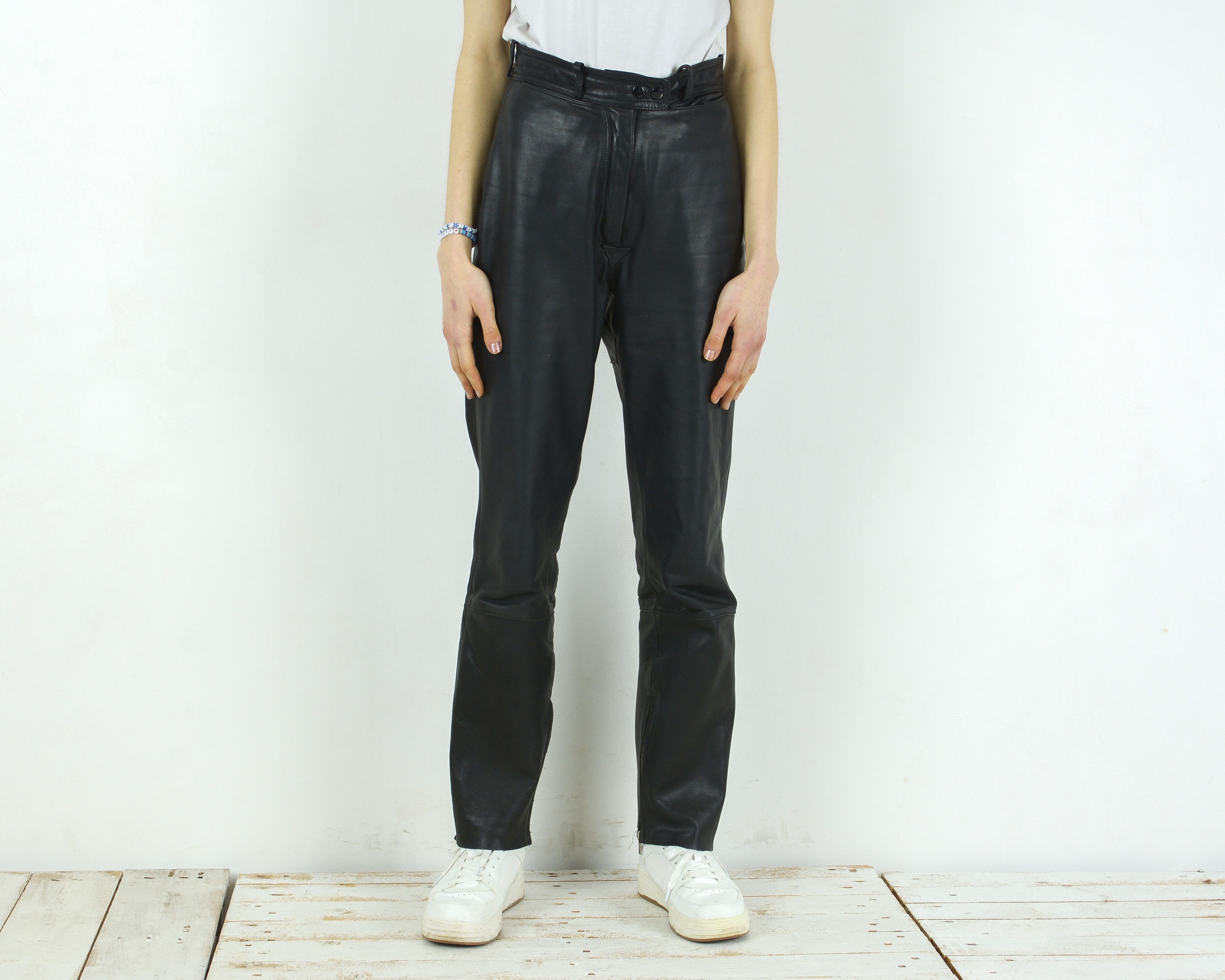image of Hein Gericke x Vintage Classic Gear Real Leather Pants Tapered Trousers High Waist in Black, Women'