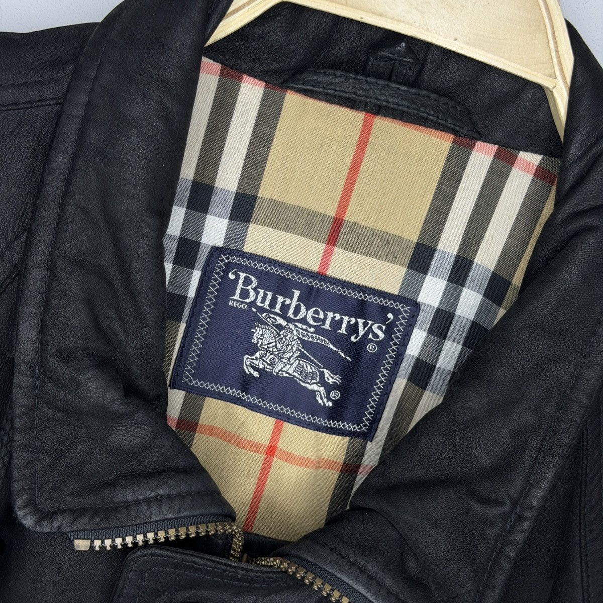 Burberry Burberrys Leather Jacket Coat Black Classic Nova Check Size US L / EU 52-54 / 3 - 6 Thumbnail