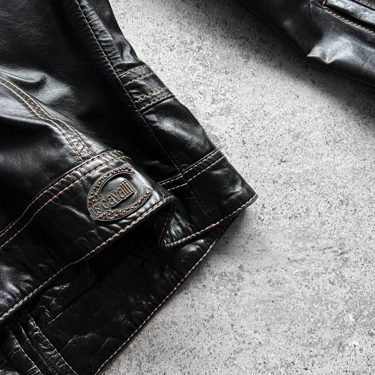 Just Cavalli × Vintage Just Cavalli Womens Vintage Rare Black Real Leather Jacket Size S / US 4 / IT 40 - 7 Thumbnail