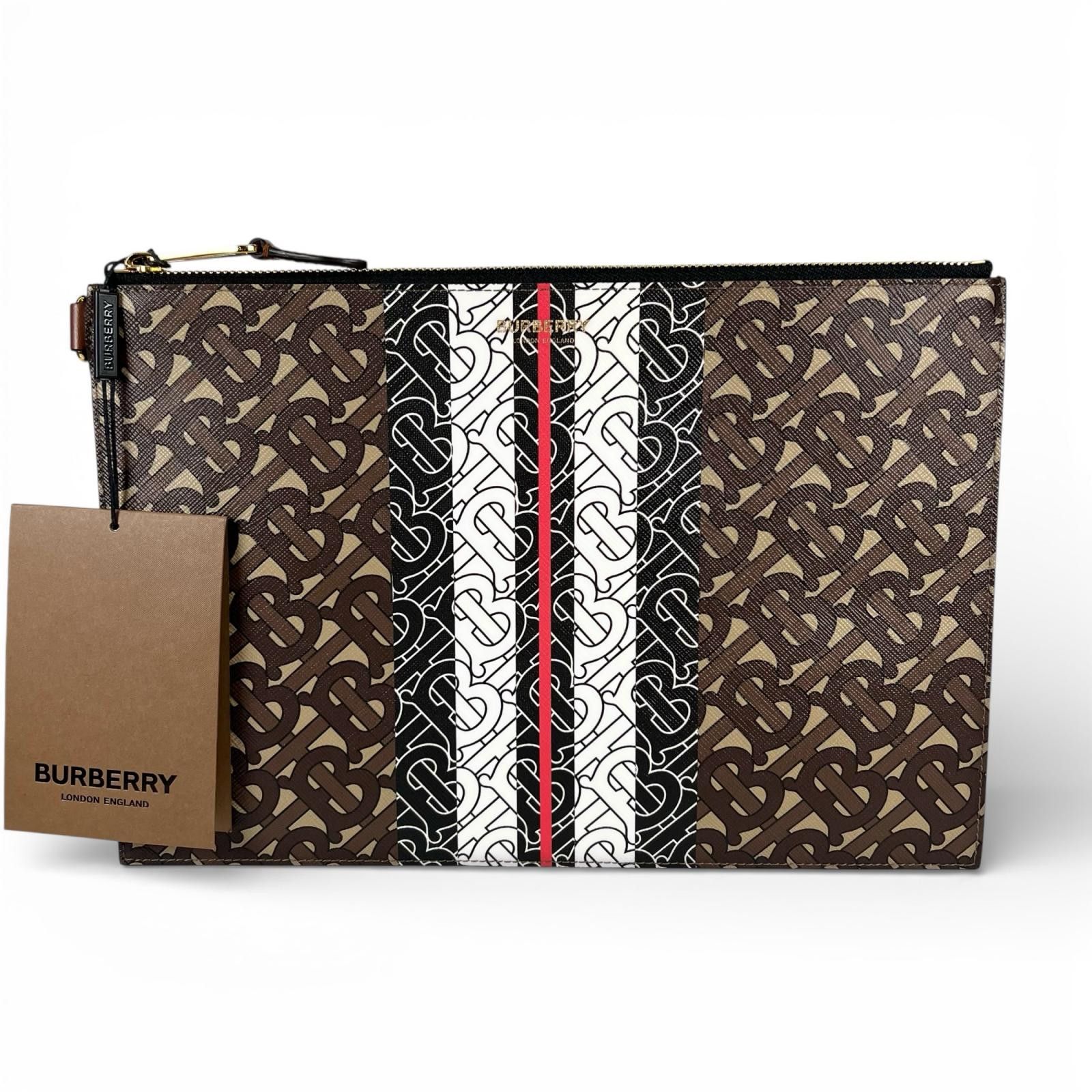 Burberry Burberry Burberry TB Monogram Stripe Cotton Clutch Bag Textile Clutch Bag DUTY FREE for USA Size ONE SIZE - 1 Thumbnail