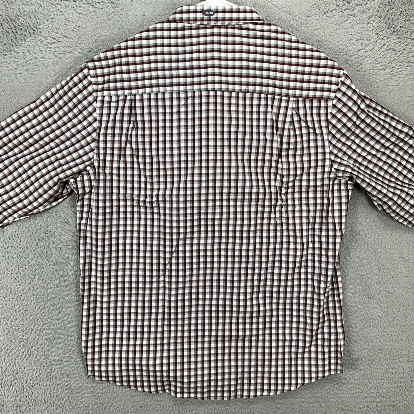 Van Heusen VINTAGE Van Heusen Shirt Dress Men 17-17.5 XL Red Gray Plaid Button-Down Pocket Slim NEW Size 46R - 2 Thumbnail
