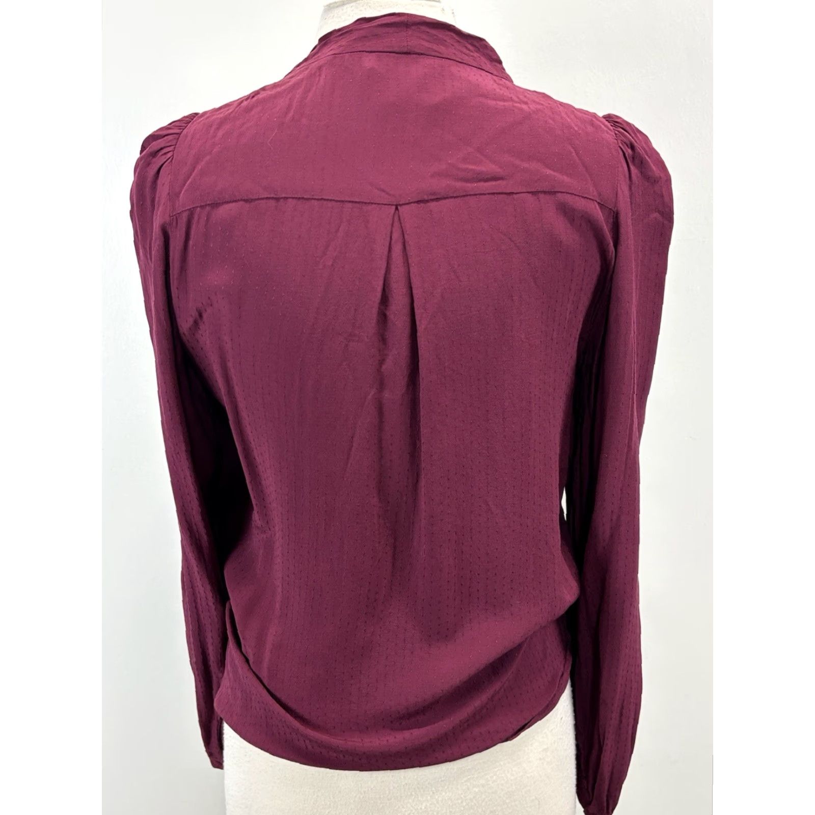 Vintage Sezane Abelia Blouse Wrap Around Long Sleeve Top Burgundy Secretary Size 36 US 6 Slim Viscose Floral Knit Womens Shirt Size XS / US 0-2 / IT 36-38 - 3 Thumbnail